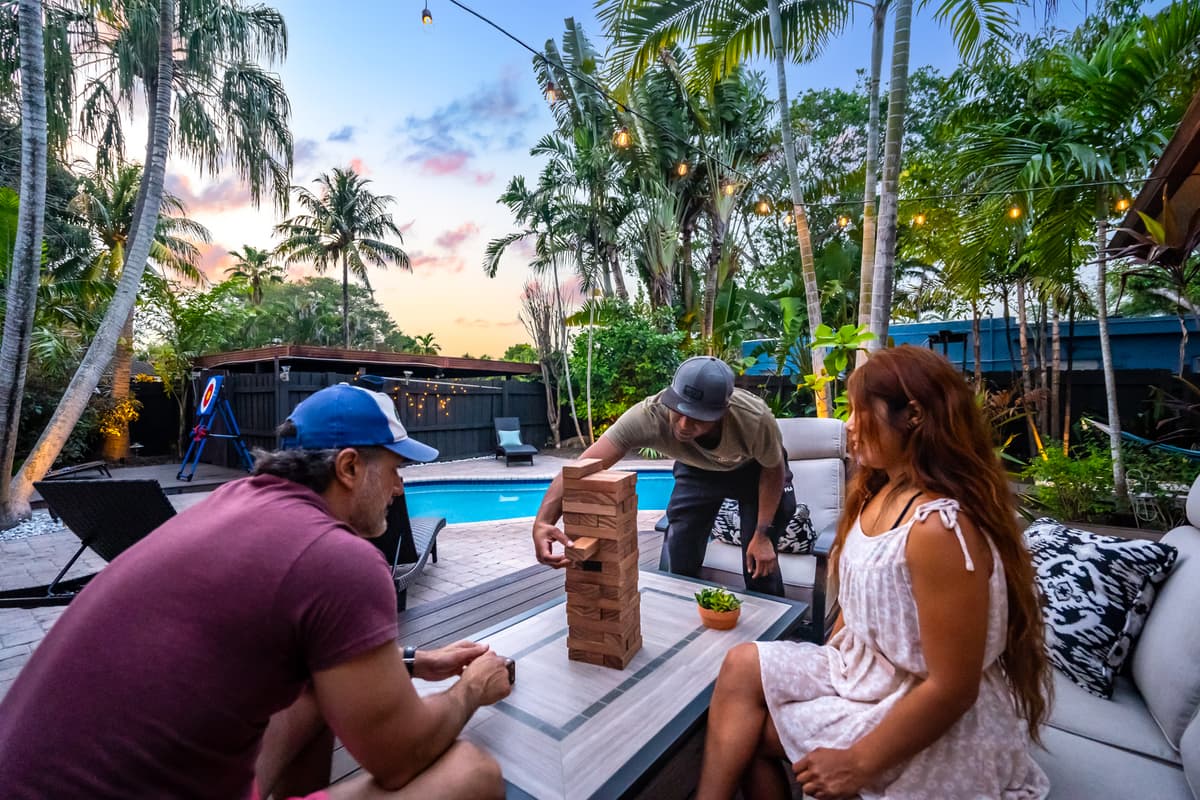 One wrong move and it all comes crashing down — Jenga night tension is real 😆