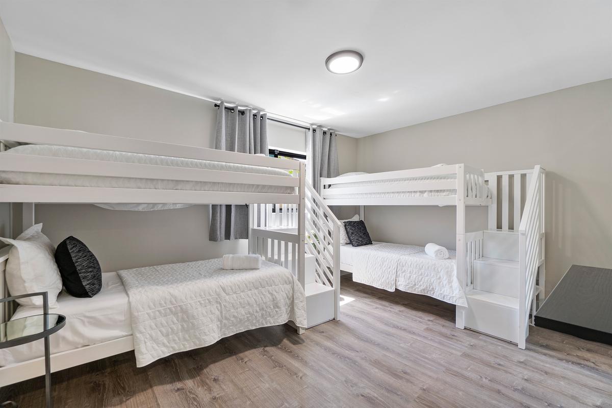 BR #4 has 4 twin bunk beds, each with Twin memory foam mattresses (each bed holds up to 350lbs)